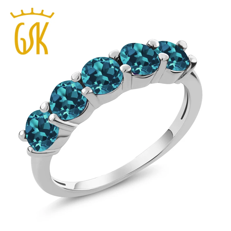 GemStoneKing 1 50 карат круглый натуральный Лондон Голубой топаз 925 пробы Серебряный