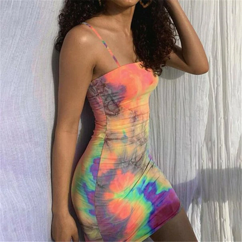 

Sexy Dresses Lady Night Club Dress Mini Summer Women Elegant Party Clothes Fluorescent Backless Spaghetti Strap Bodycon Dress