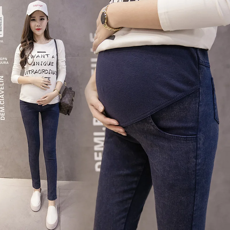 

Autumn Winter Maternity Casual Denim Pants 2021 New Pregnant Women Solid Slim Plus Velvet Jeans Spring Pregnancy Soft Trousers