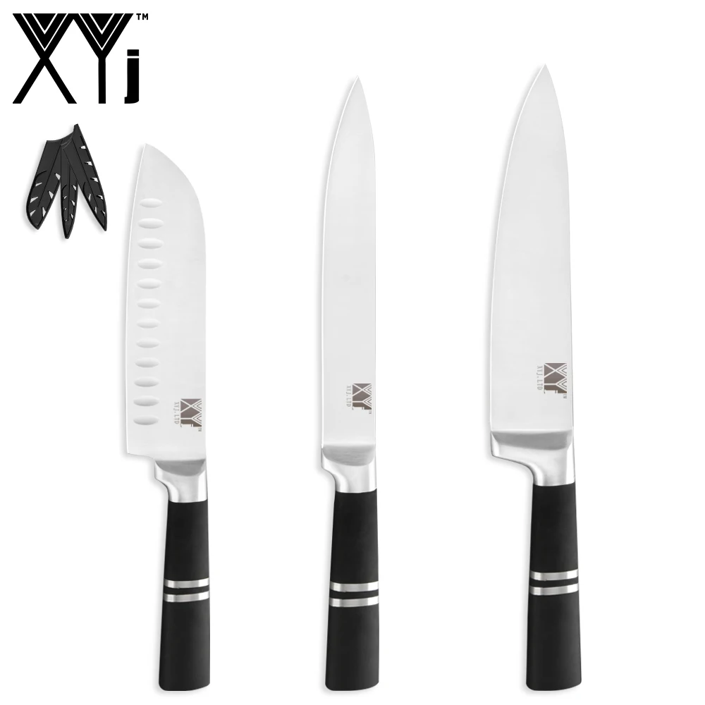 H.3pcs set XYj кухонные ножи из нержавеющей стали 7 шт набор Нескользящая ручка нож шеф-повара Сумка КРЫШКА Мясо Фрукты отель кухонные принадлежности - Цвет: H.3pcs set