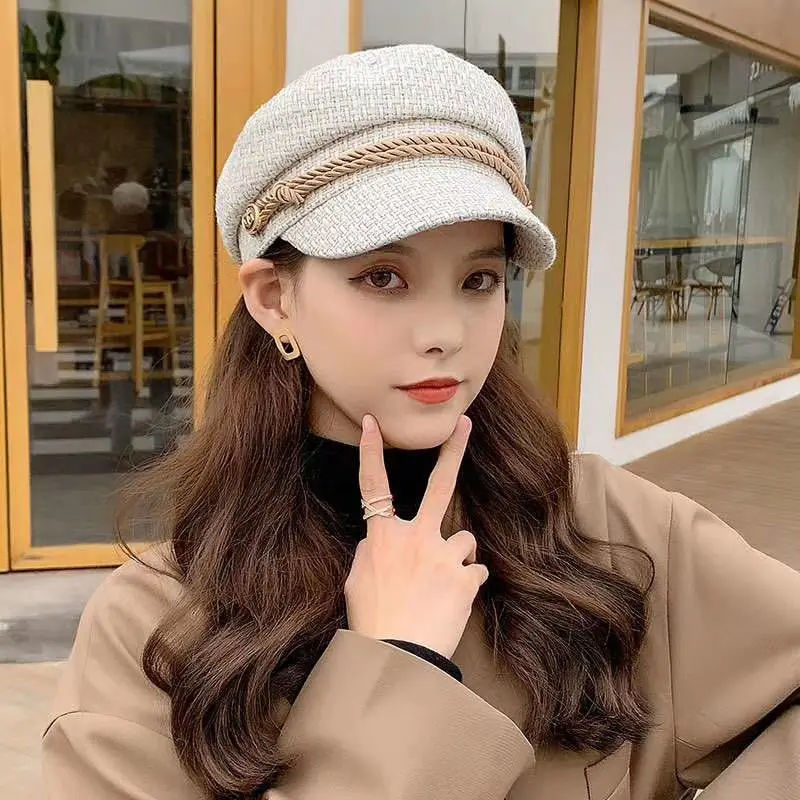 USPOP New winter newsboy caps weaving tweed cap flat visor military hats | Аксессуары для одежды