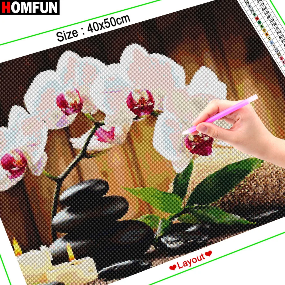 Алмазная 5D Вышивка HOMFUN Орхидея картина с Полноразмерным изображением пейзажа