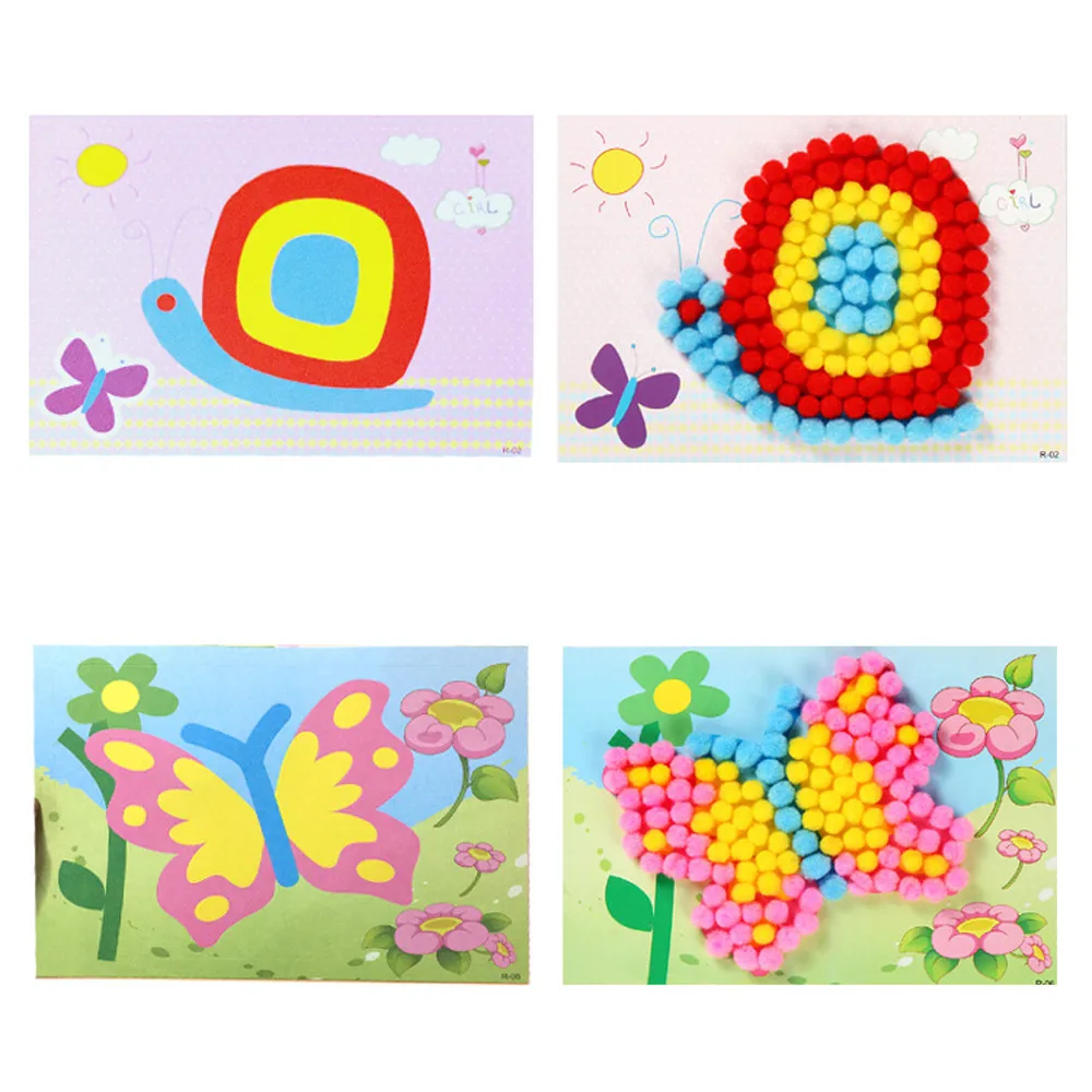 Creative educational toys DIY Plush Ball Painting Stickers for Children Educational Handmade Toy Early education baby gift | Игрушки и