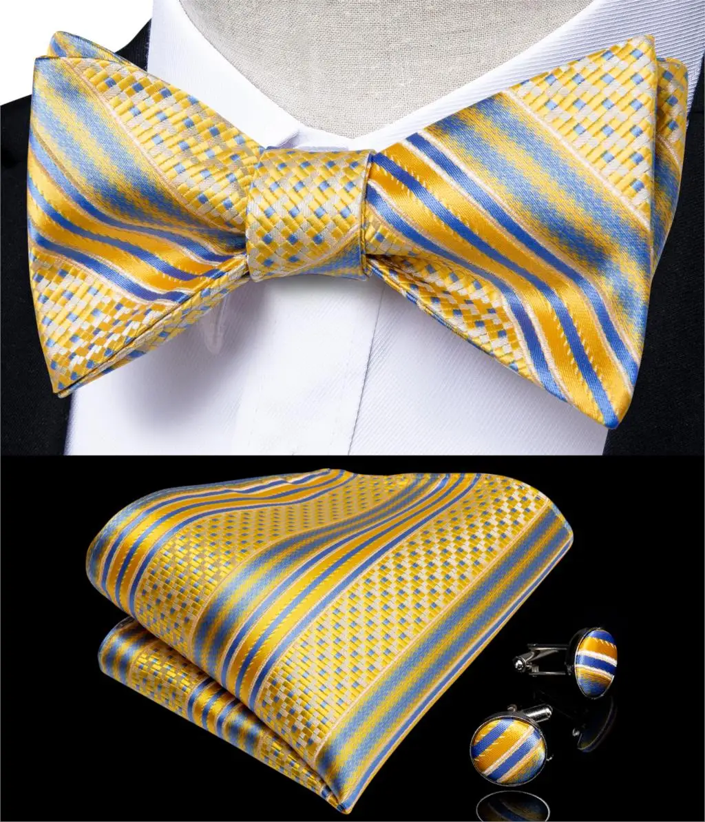 Модный мужской галстук-бабочка желтого и синего цвета в полоску дизайнерский