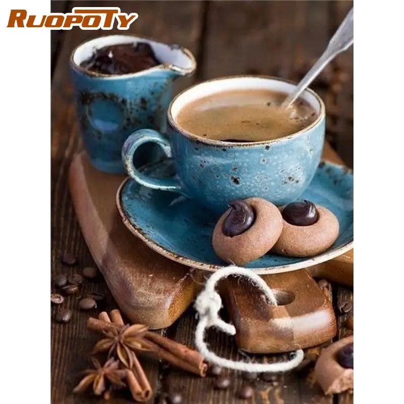 

RUOPOTY Picture By Number For Adults With Frame Paint By Numbers Coffee Acrylic Paint On Canvas Home Decoration Wall Artwork