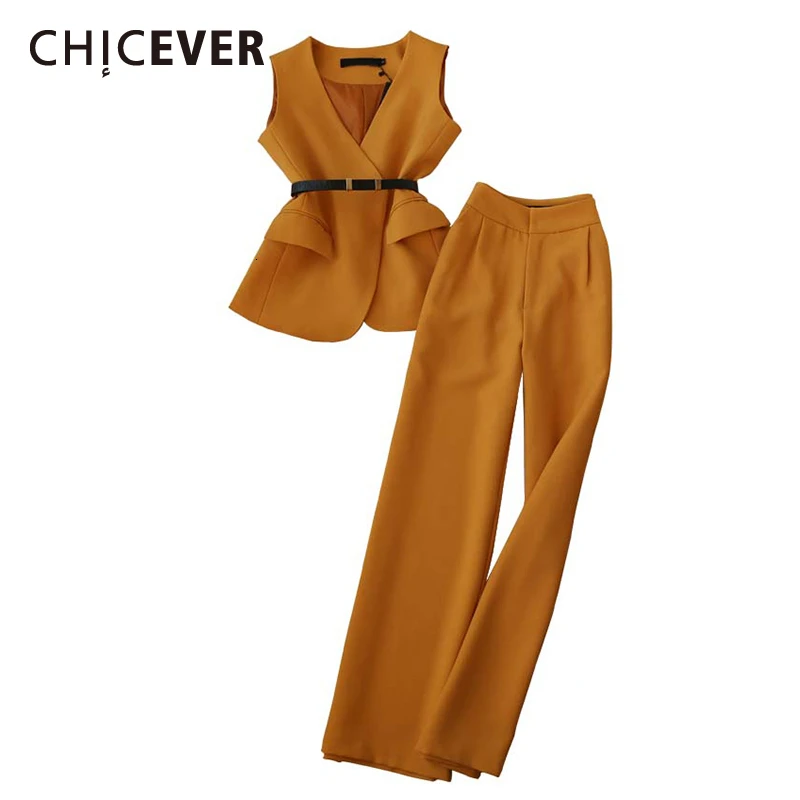 CHICEVER корейский комплект из двух предметов женский с v-образным вырезом без