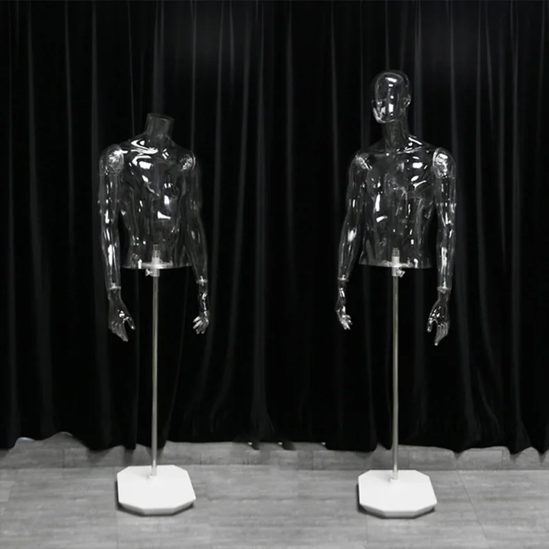 Transparent Male Mannequin Bracket Headless Straight Hand Half Length Model Photographing Hollow 3D Bust | Дом и сад