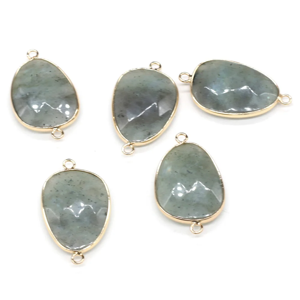 

Natural Stone Drop-shaped Pendants Flash Stone Double Hole Connector For Jewelry Making DIY Necklace Bracelets Accessories