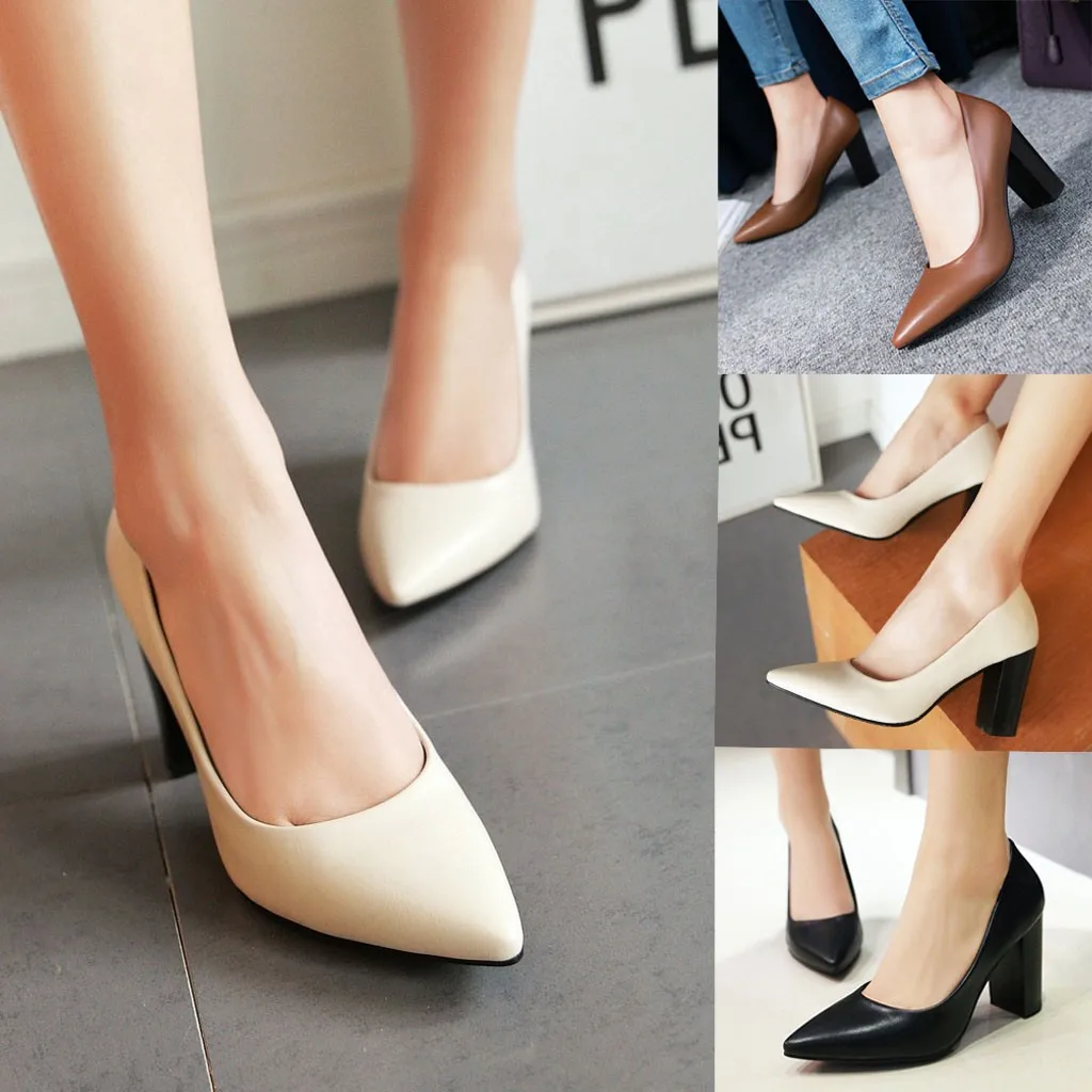 

SAGACE women's pumps high heels Square Pointed Solid Thick Work Shoes Sandals Casual Shoes women Shallow pumps female Feminino