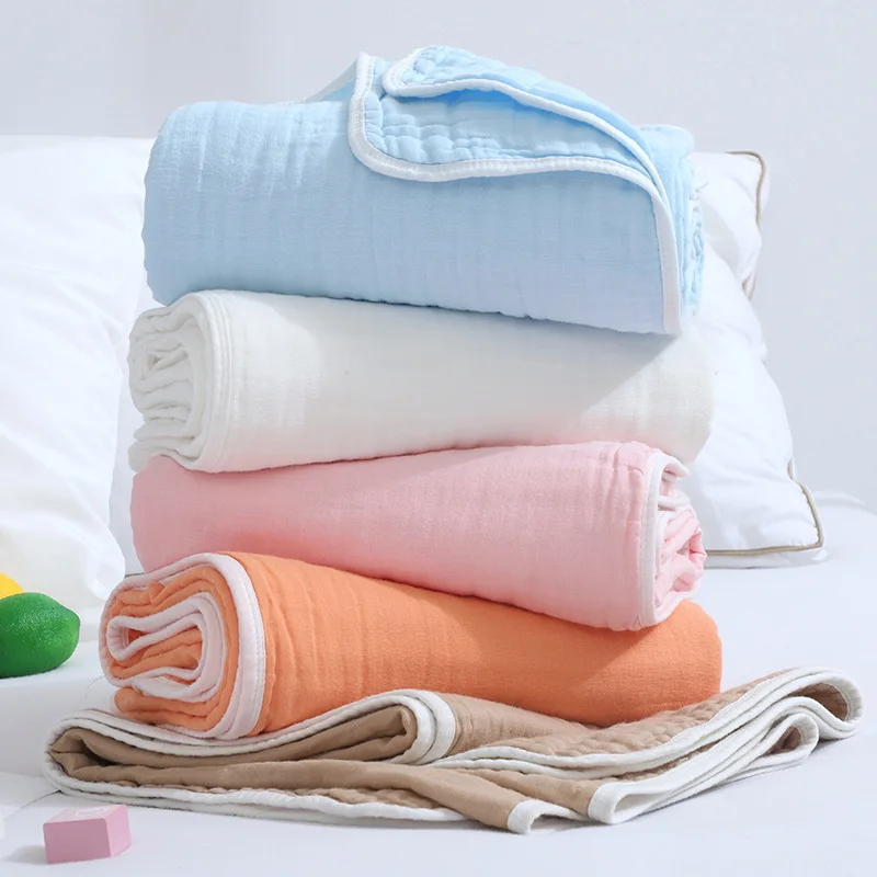 

Newborn Cotton Gauze Baby Bath Towel Six Layers High Density Plain Color Children's Quilt Summer Air Condition Warm Blanket