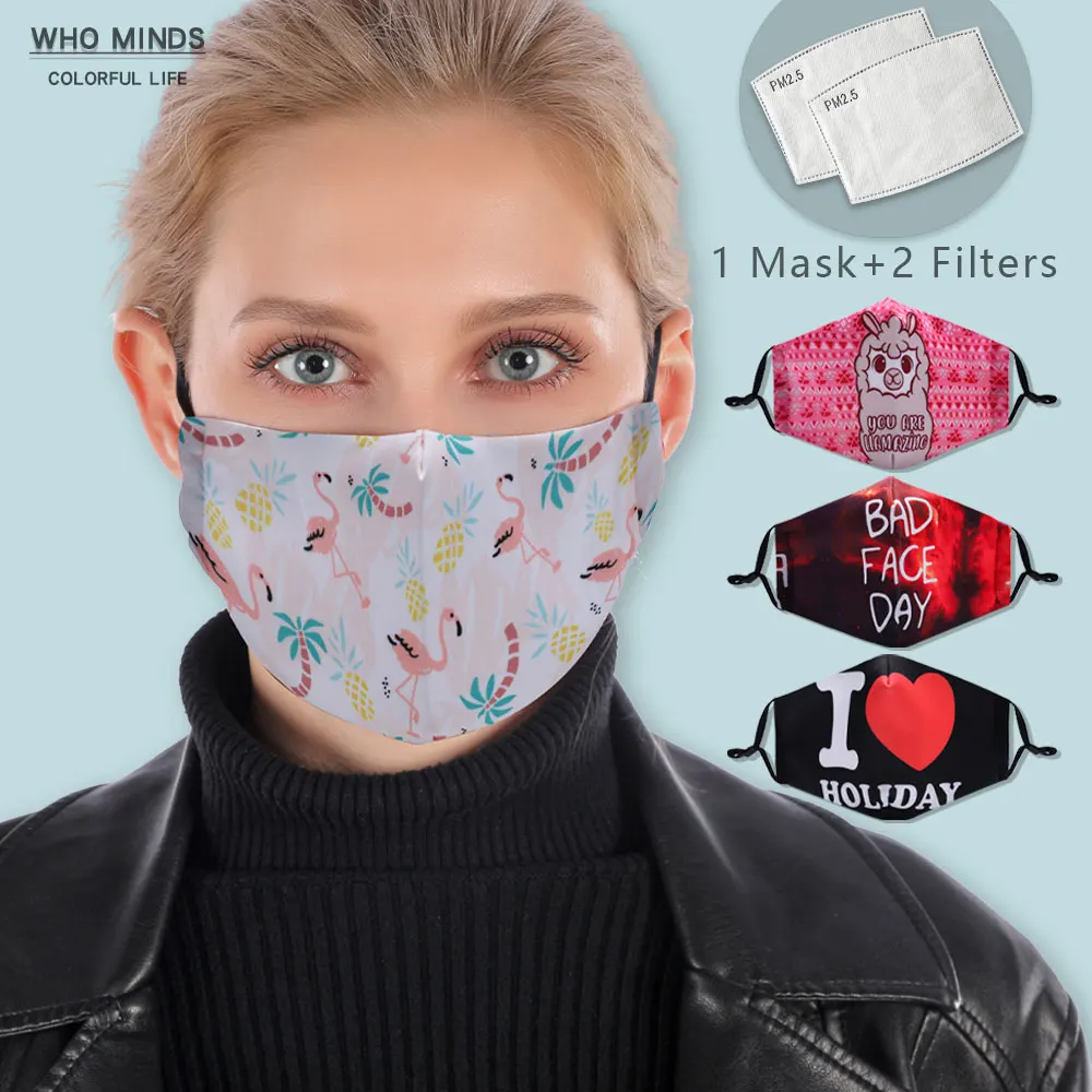

Reusable Adjustable Straps Flamingo Washable Mask Cotton Face Mask With Filter Mask Dust Women Mouth Mask Mouth-muffle Masks