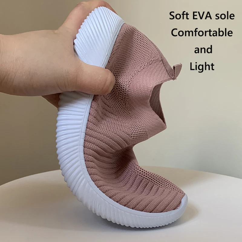 

Women Spring Autumn Sneaker Knitted Mesh Vulcanized Shoes Casual Slip on Flat Soft Walking Footwear Zapatos De Mujer
