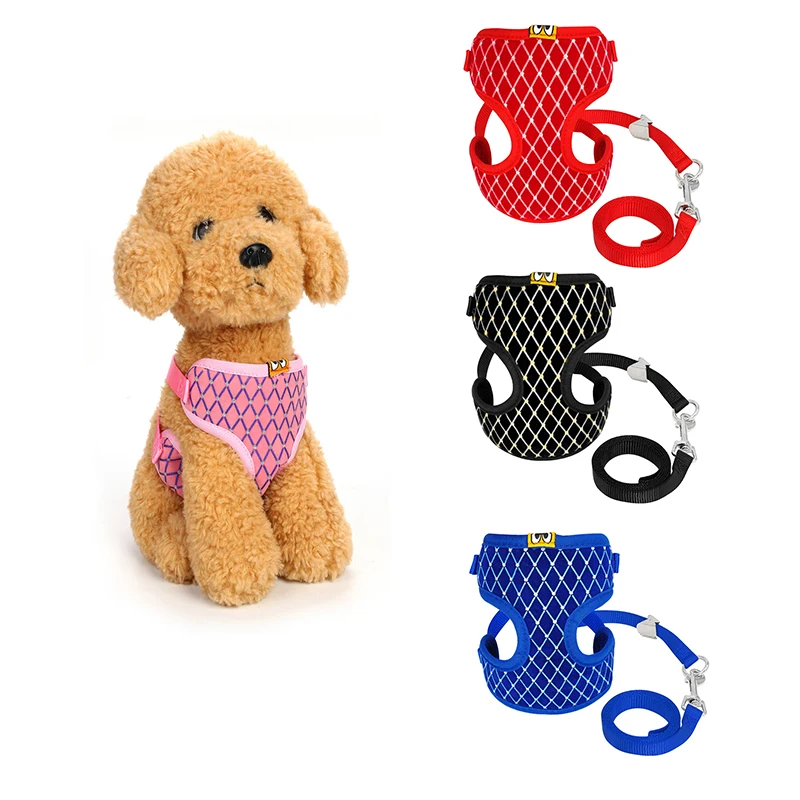 

Fashion Cat Harness Set Nylon Mesh Small Medium Dogs Rhinestone Puppy Cat Harnesses Vest Walking Lead Leash Supplies