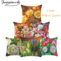 fuwatacchi retro linen cushion covers colorful flowers pattern pillow cover for home chair sofa decorative pillowcases 45x45cm