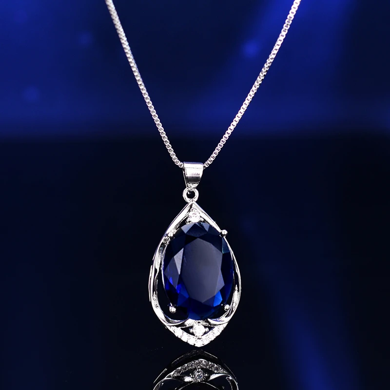 

New European and American S925 sterling silver pendant necklace female jewelry rock crystal drill red, blue and green stone