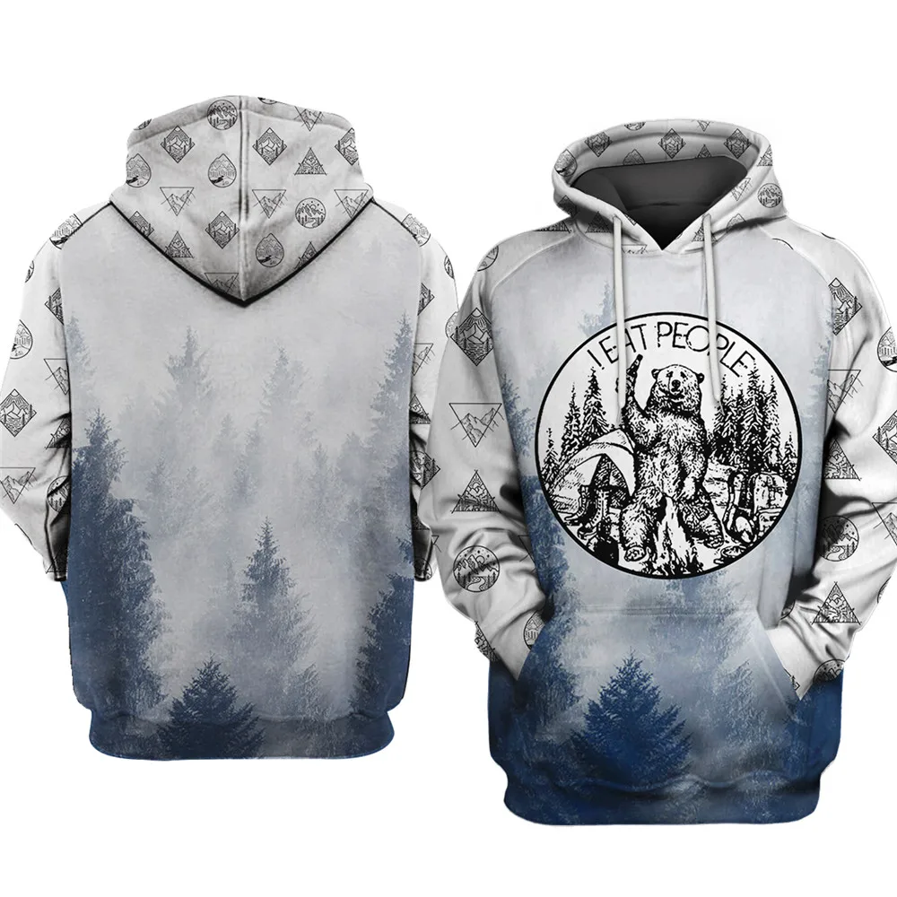 

Casual brown hoodie campfire camping bear beer print fashion sweatshirts