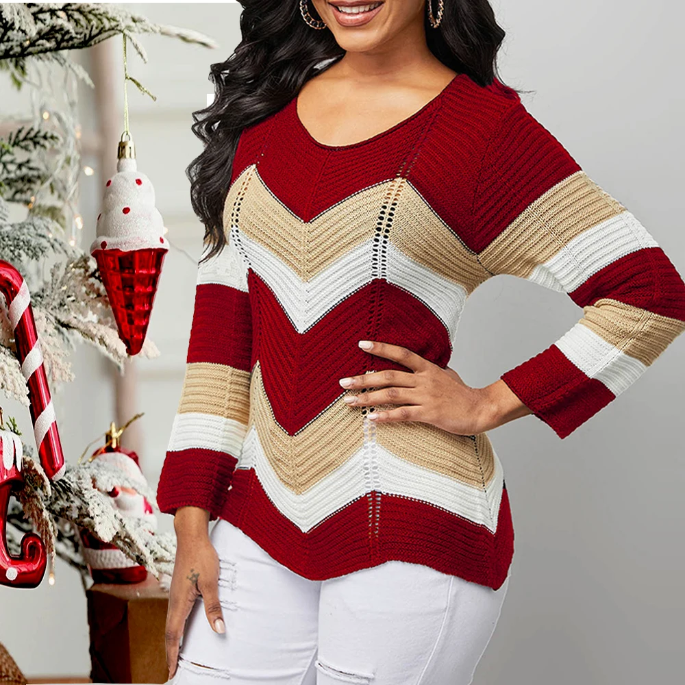 

OTEN Autumn Stripes Contrast Color Women Thin Sweater Long Sleeve Pullovers Knit Tops Jumper Soft Crochet Ganchillo Punto Mujer