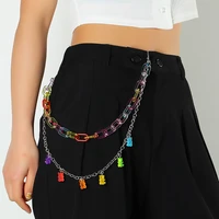 cute cartoon mini bear belt waist chain for women alloy beads pants chain girl hook keychain jewelry gifts
