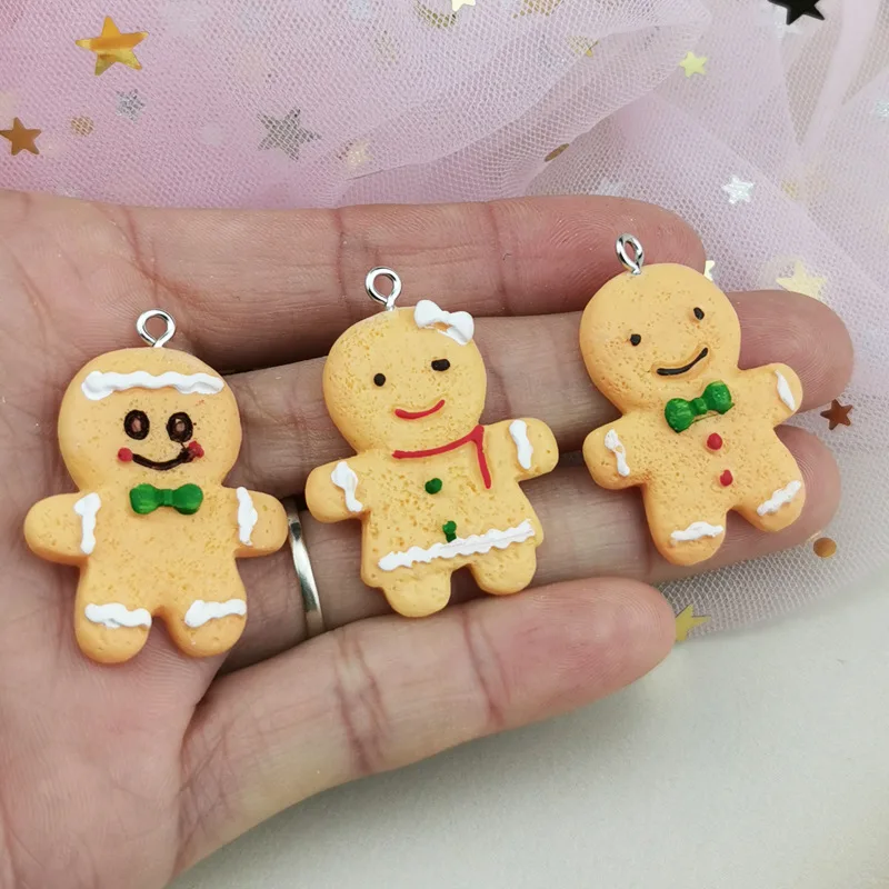 

10pc/Lot Christmas Gingerbread Man Diy Jewelry Accessories Earrings Necklace Pendant Material Resin Charms