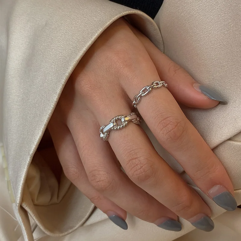 

Vintage Silver Plated Link Chain Rings for Women Men Handmade Twisted Geometric Finger Rings Party Jewelry Accessories