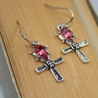fashion simple retro cross ruby ladies earrings party punk style banquet earrings