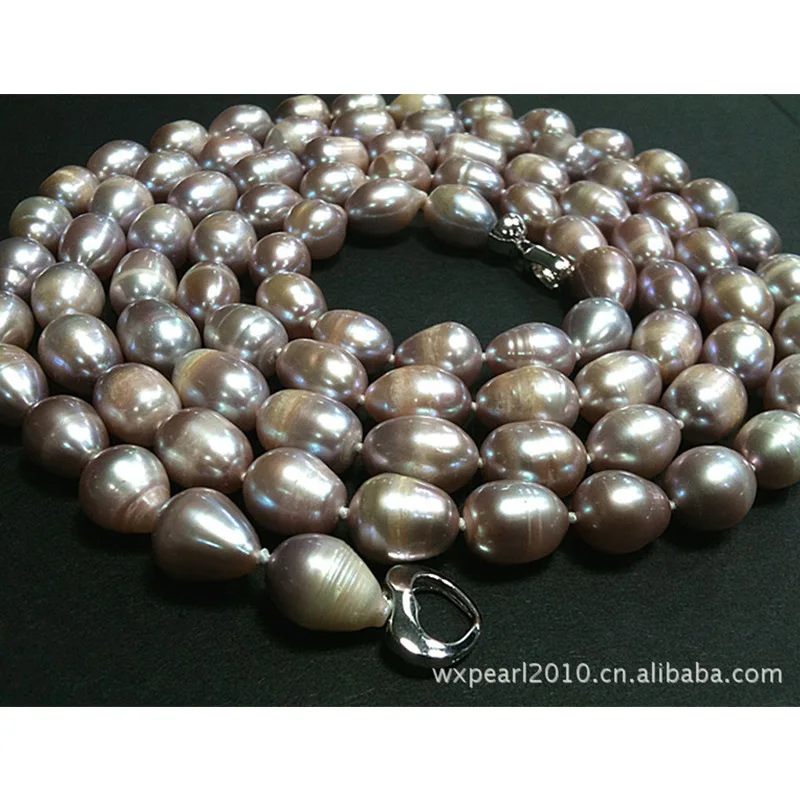 

Artificial farming Real Pearl Necklace 10-11mm Rice Beads 120cm Freshwater Cultured Pearl Necklace