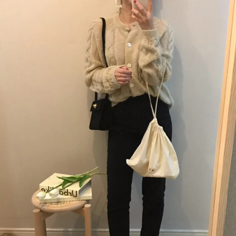 

BGTEEVER 2019 Winter O-neck Single-breasted Twisted Female Knitted Open Stitch Jumpers Full Sleeve Women Sweater Cardigan Tops