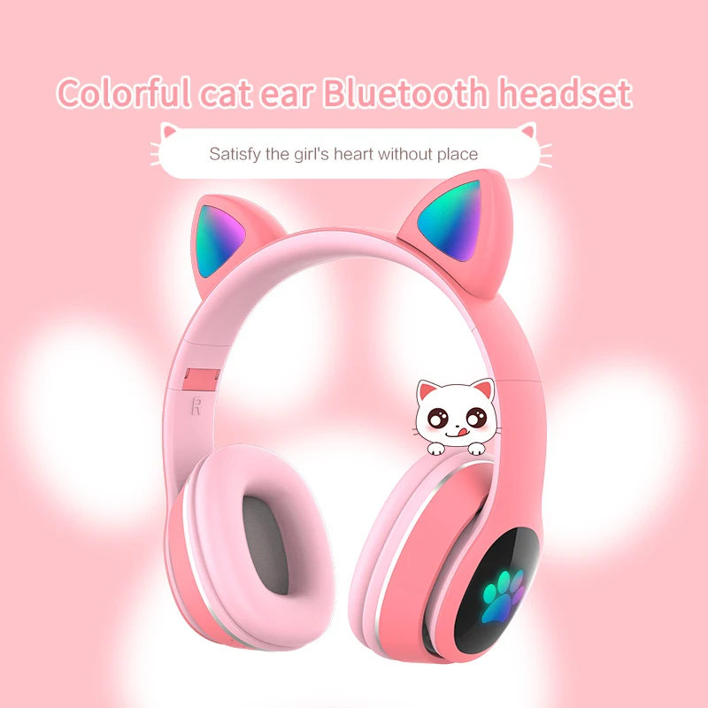Мультяшная аниме милая светодиодная гарнитура Bluetooth совместимая Беспроводная