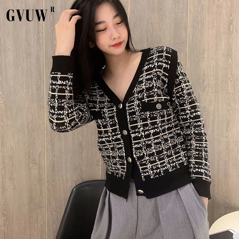 

GVUW 2021 New Autumn And Winter Fashion Casual Long Sleeve V Neck Slim Button Fragrance Knitted Cardigan Sweater Women's SL153