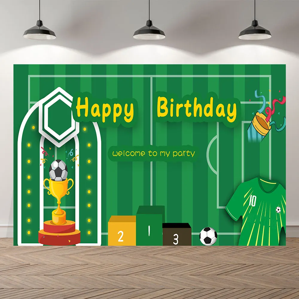 

Seekpro Photography Background football scquare green land Happy birthday party baby shower Backdrop Photo Background Photocall