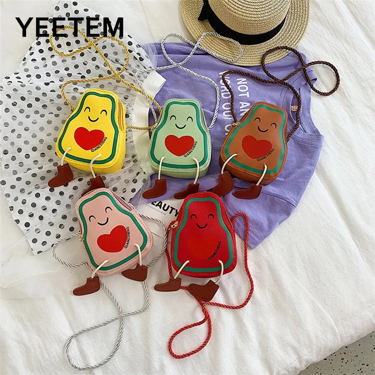 

Children bag fruit avocado PU bag fashion girls messenger bag Princess coin purse cute little baby girl small bag
