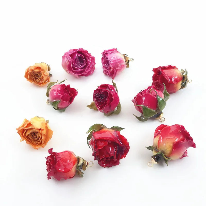 50PCS Creative Dried Flowers Roses Pendant Charms Jewelry Making DIY Handmade Earrings Necklace Findings Components Accessories