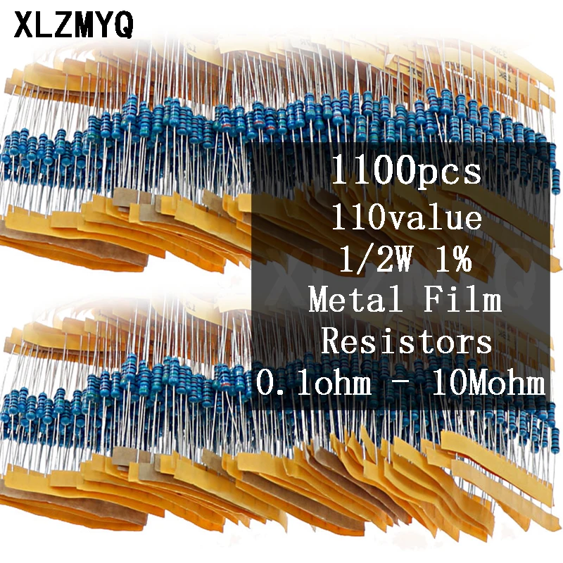 

1100Pcs 1% 0.1ohm - 10Mohm 1/2W Metal Film Resistance Kit 110value x 10pcs 1% High Precision Resistance Set Assortment Set