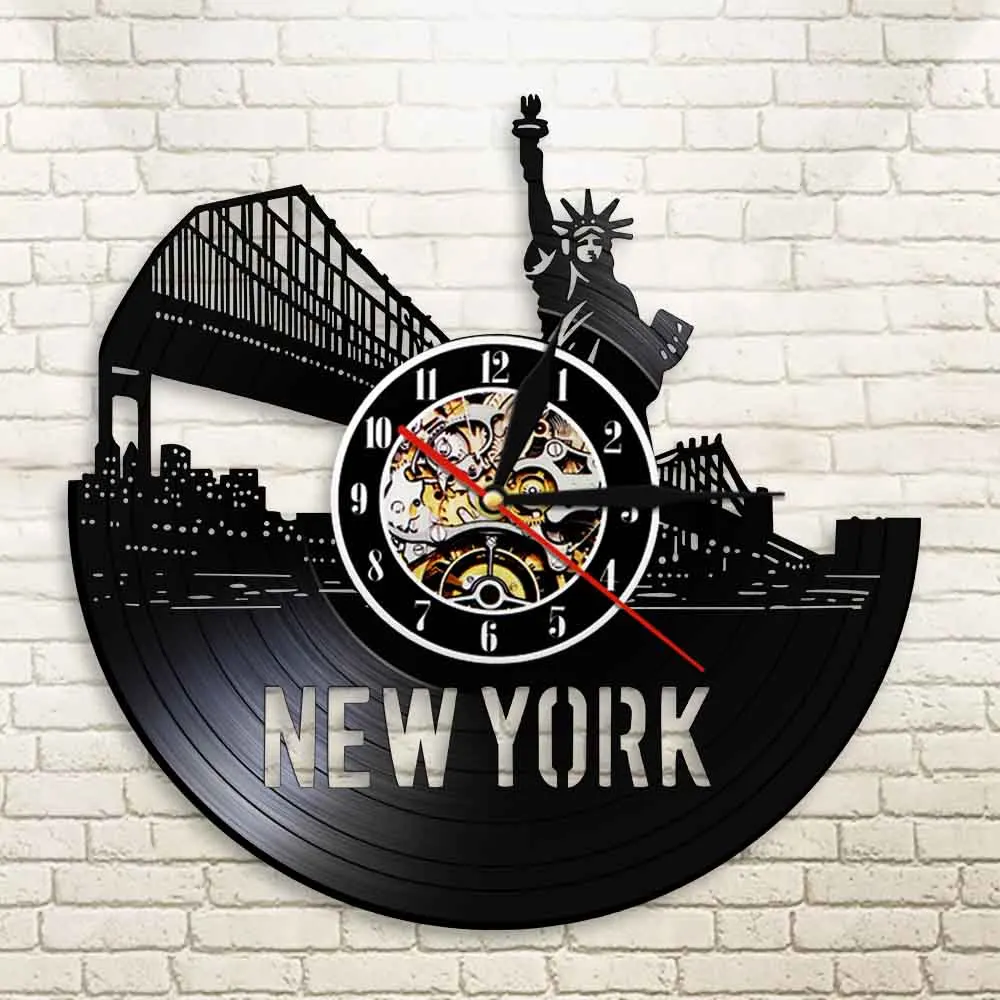 Настенные часы с изображением Нью Йорка виниловые украшения для стен пейзажа