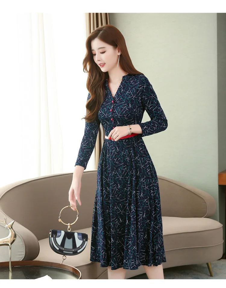 Винтажное Хлопковое платье-миди Boho с принтом; сезон осень-зима; 3XL; большие размеры; платье с длинными рукавами; элегантные женские облегающие вечерние платья