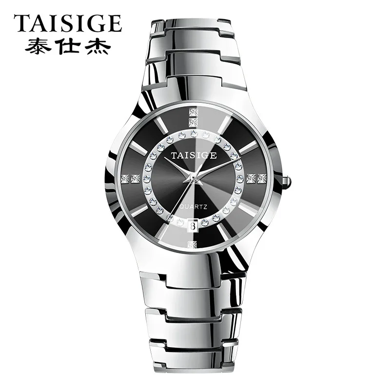 Часы наручные мужские круглые деловые кварцевые из вольфрамовой стали для