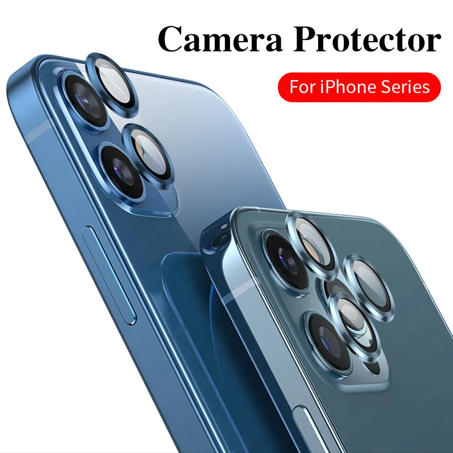 

3D Full Cover Camera Lens Screen Protector Case for IPhone 12 Pro Max Mini Camera Protective Tempered Glass + Metal Ring Cover