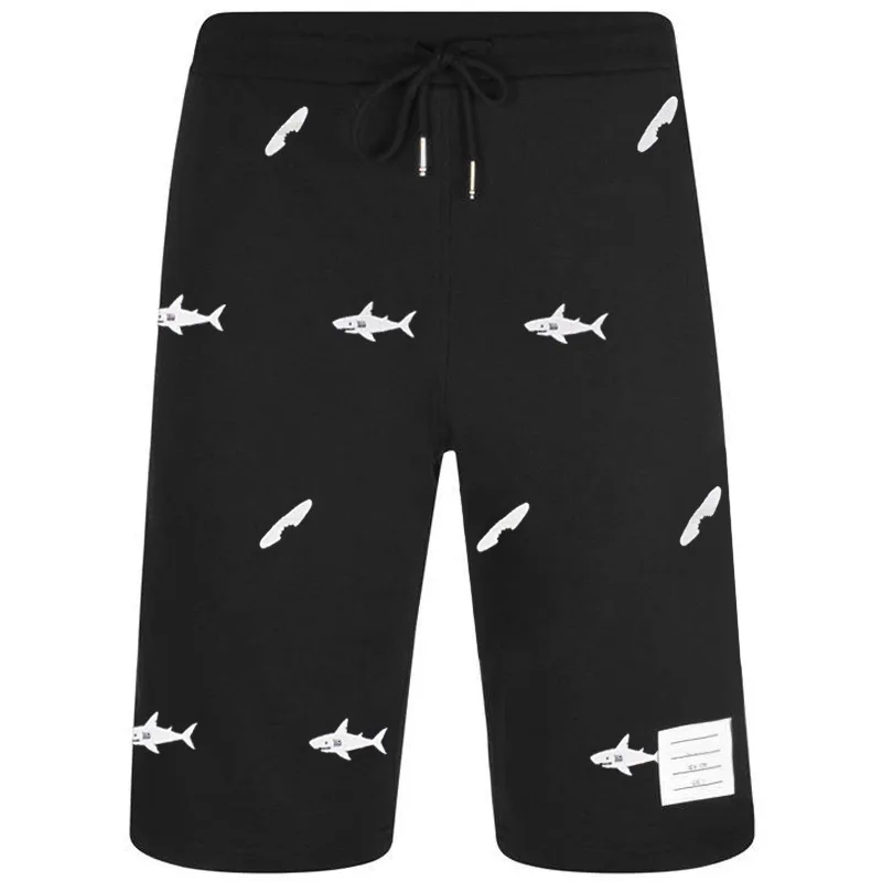 

THOM Brand TB Shorts Cotton Summer Casual Men Shark Embroidery Sport Knee Length High Quality