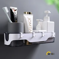 wall mounted storage rack bathroom shelf for kitchen with hooks storage bathroom accessories without drill plastic container