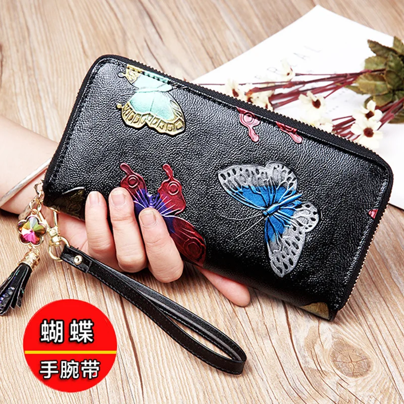 

2020 New Style Leather Women's Wallet Long Zipper Cowhide Genuine Leather Multi-functional Wallet Clutch Bag Large Capacity