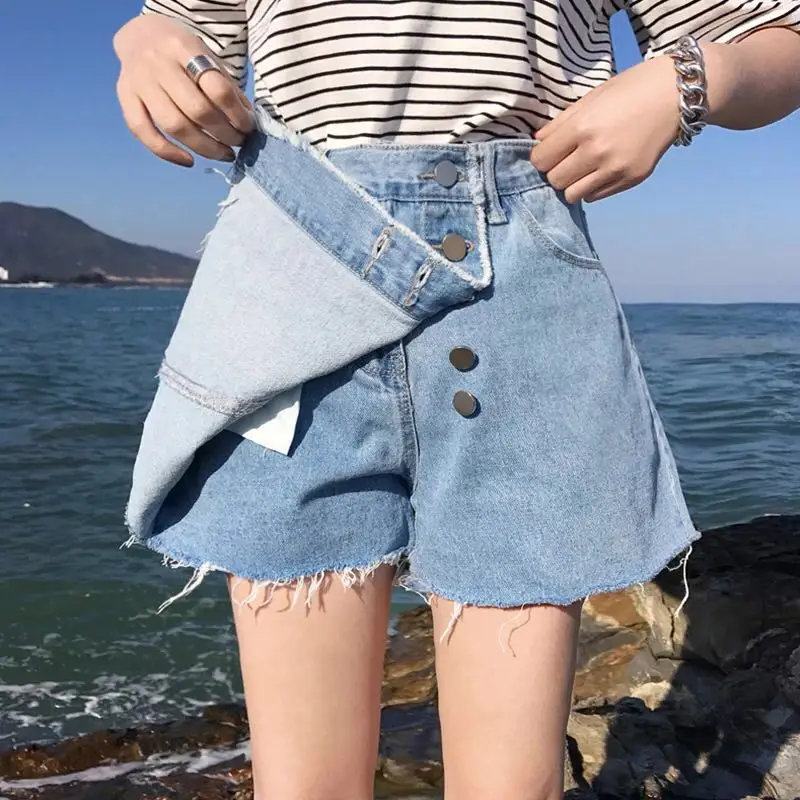 

women clothing denim fabric washed skirts A-line high waist slim women skirts cowboy vintage college girl skirts fake two piece