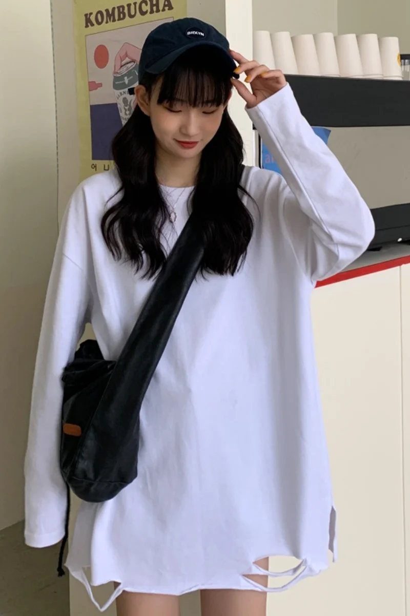 Женская футболка с длинным рукавом и круглым вырезом свободного покроя | одежда