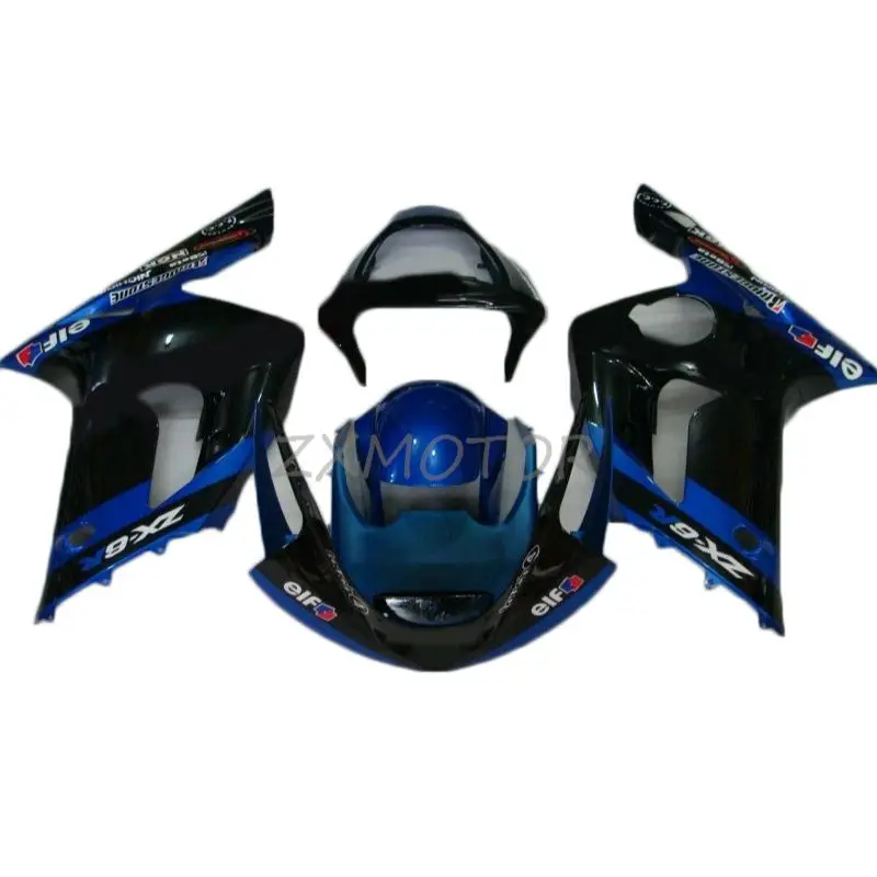 

Premium Injection Fairings Kits Suitable For ZX6R 2003 2004 Kawasaki Glossy Blue Black zx6r 03 04 Motorcycle fairing JK28