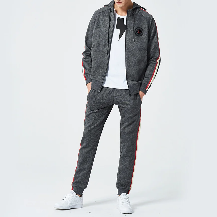 

Free Shipping 2021 Sportswear Men Hooded Tracksuit Autumn Winter Mens Brand Track Suit Casual Striped Jacket+Pants 2PCS