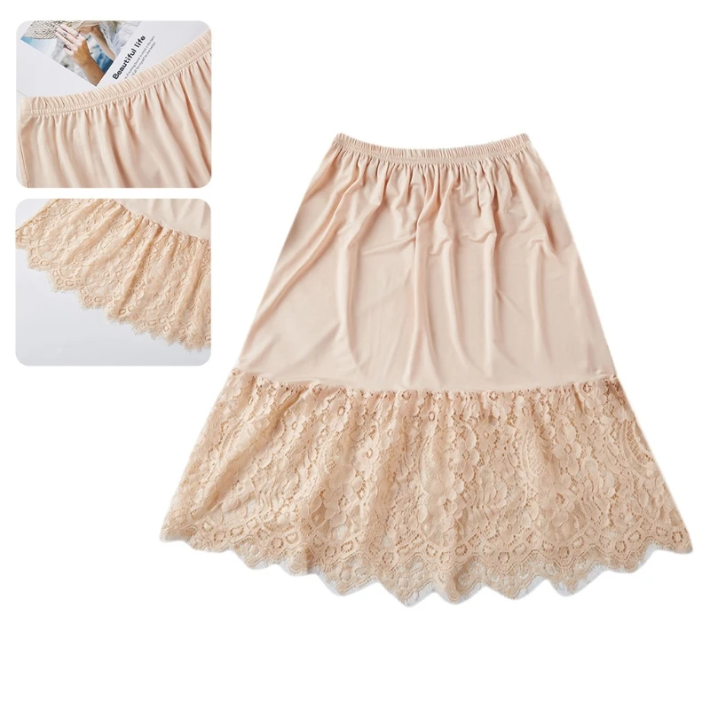 

Fashion Women Solid Color Elastic Waist Layered Tiered Sheer Lace Trim Extender A-Line Half Slip Mini Skirt Clothes
