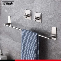 adhesive towel bar with 4hooks premium stainless steel bathroom single towel rack kitchen no drilling towel holder stick on wall