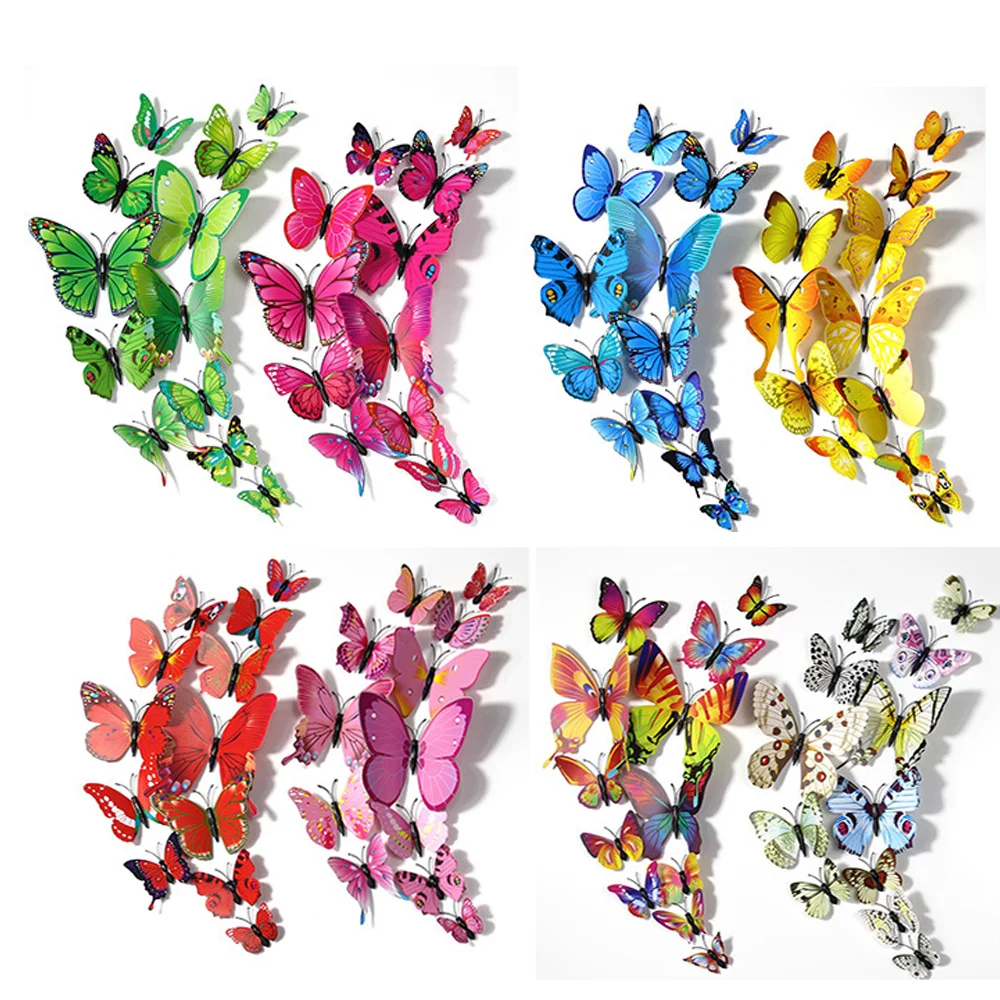 

3D Butterfly Sticker Wall Decals Removable Stickers Posters Wall Decor Room Mural for Party Cake Decoration Metallic Fridge