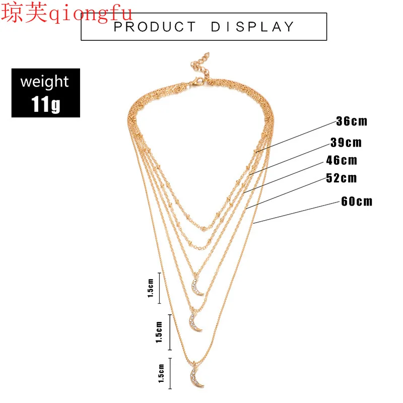 

fashion new popular alloy diamond-studded moon multi-layer chest jewelry irregular five-layer clavicle chain ladies necklace
