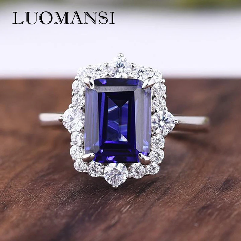 

Luomansi Europe Hot Selling S925 Silver Ring Woman Luxury Sapphire Jewelry Accessories Party Anniversary Gift
