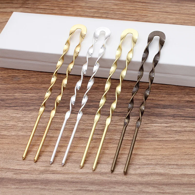 

5pcs 140x2.5mm Gold /Silver Plated Hair Forks Twisted Hair Sticks Metal Copper U Shape Hair Pins Setting For Jewelry Making